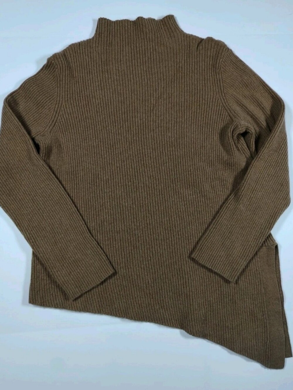 Habitual Ribbed Asymmetrical Brown 100% Cashmere Mock Neck Sweater Size L